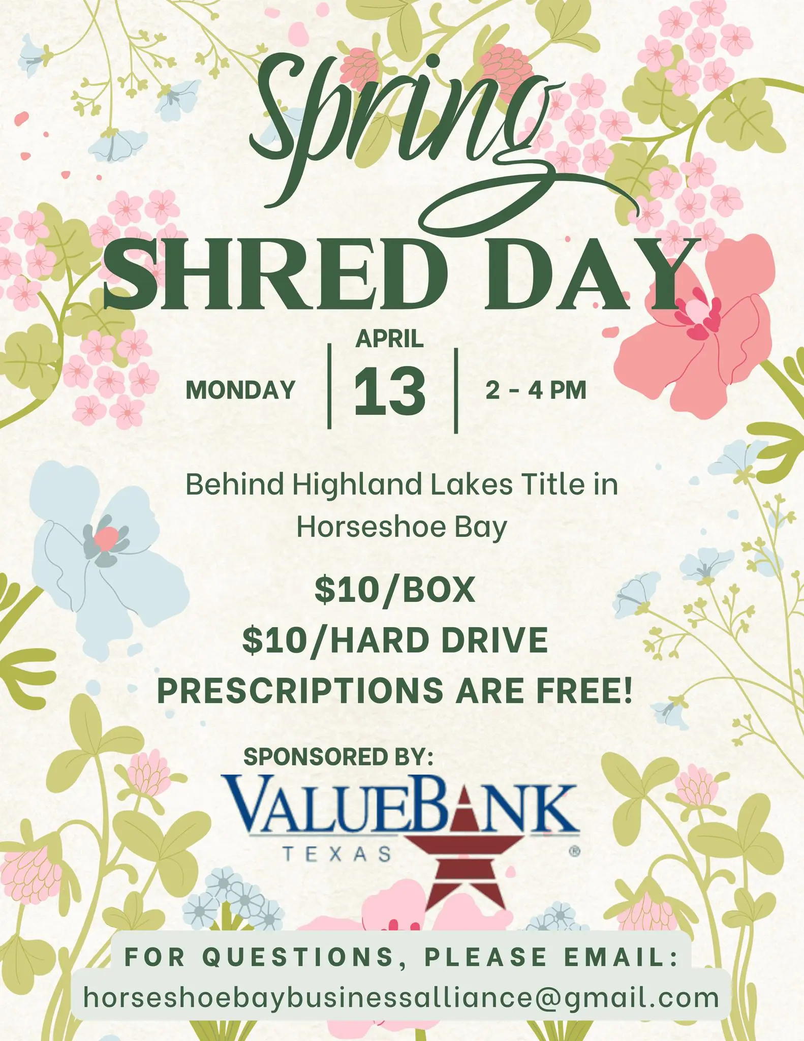 Spring Shred Day flyer with floral design